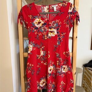 Arizona Jean Company Red Floral Fit and Flare Mini Dress